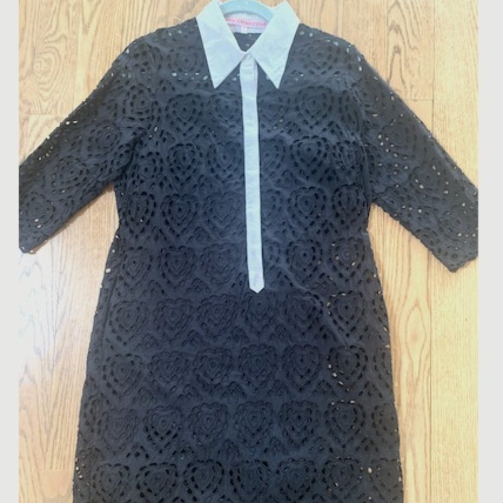 French Rendezvous Cotton Black and White Eyelet Dress Size 12 with white collar